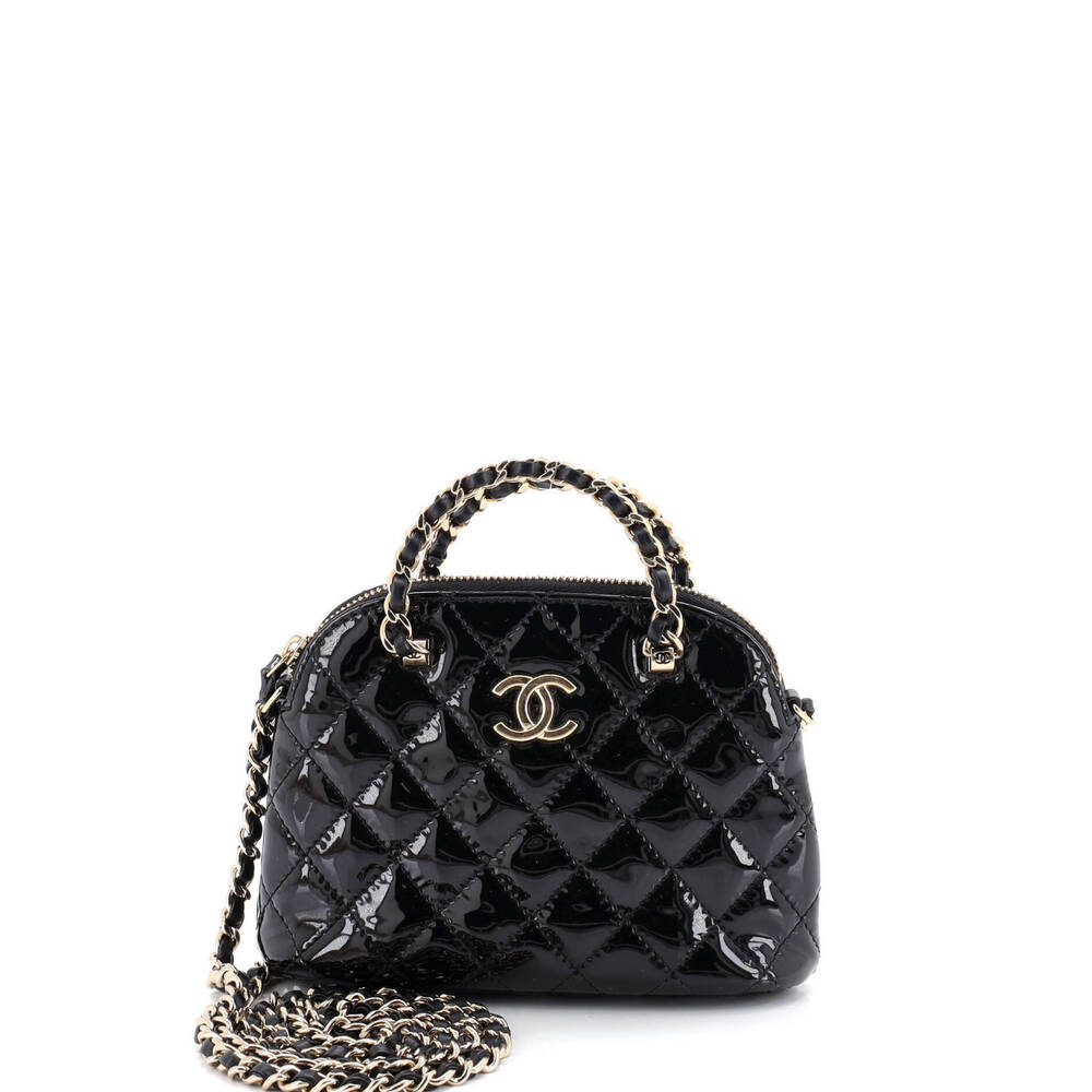 Chanel Mini CC Dome Zip Crossbody Bag Quilted Patent